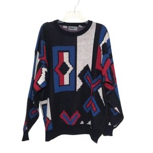 Vintage Zeppelin Multicolor Knit Sweater Black Red White Blue XL